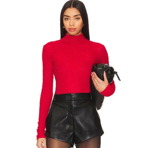 FRAME Mesh Lace Turtleneck in Cherry Red NWT Size Small - Picture 1 of 4